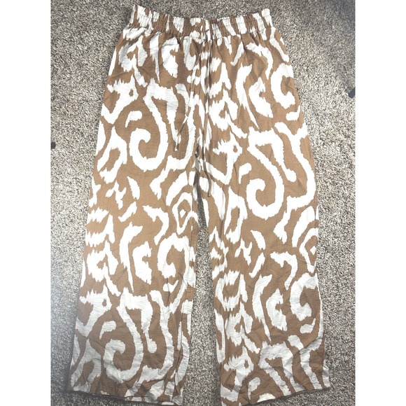 Spring‎ Fun Peach Women's Lightweight Brown & White Print Pants Size XL New - Picture 2 of 8